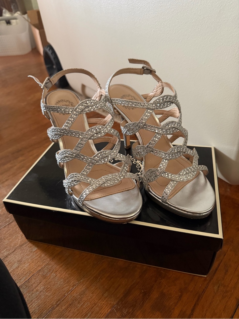 Silver Rhinestone Strappy Heels - Picture 4 of 4